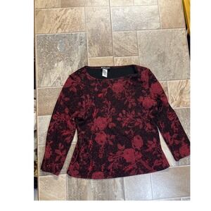 Valerie Bertinelli Black Red Floral Sparkle Long Sleeve Top Blouse Shirt S